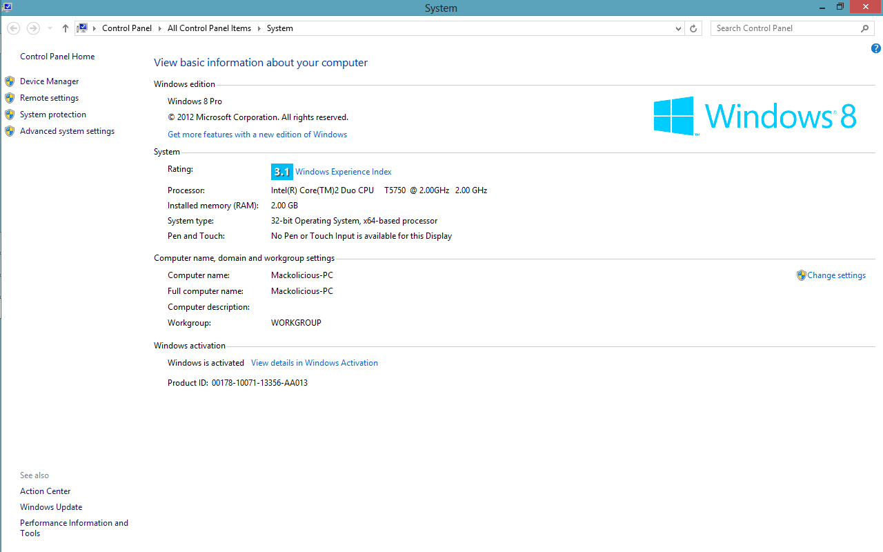 Windows 8 specifications